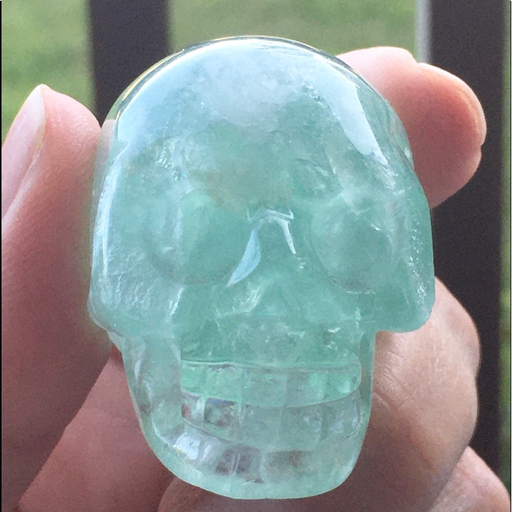 GREEN FLOURITE CRYSTAL SKULL  REIKI WICCAN